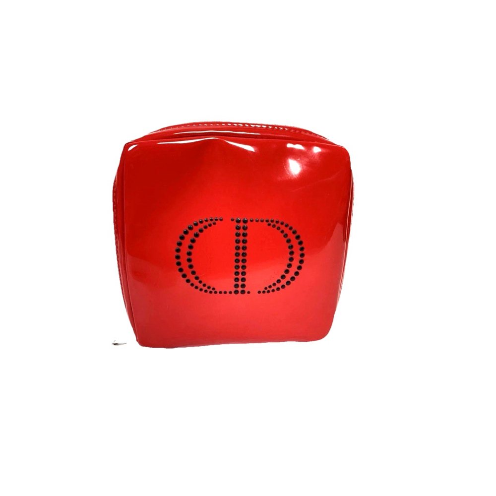 Christian Dior CD Logo Makeup Cosmetic Bag Clutch Pouch Red Patent Leather - Picture 5 of 8